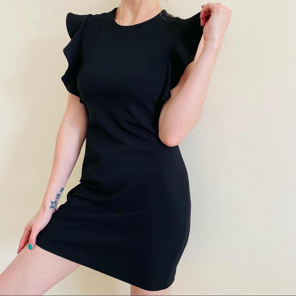 Express black ruffle mini dress sleeveless - Picture 4 of 10